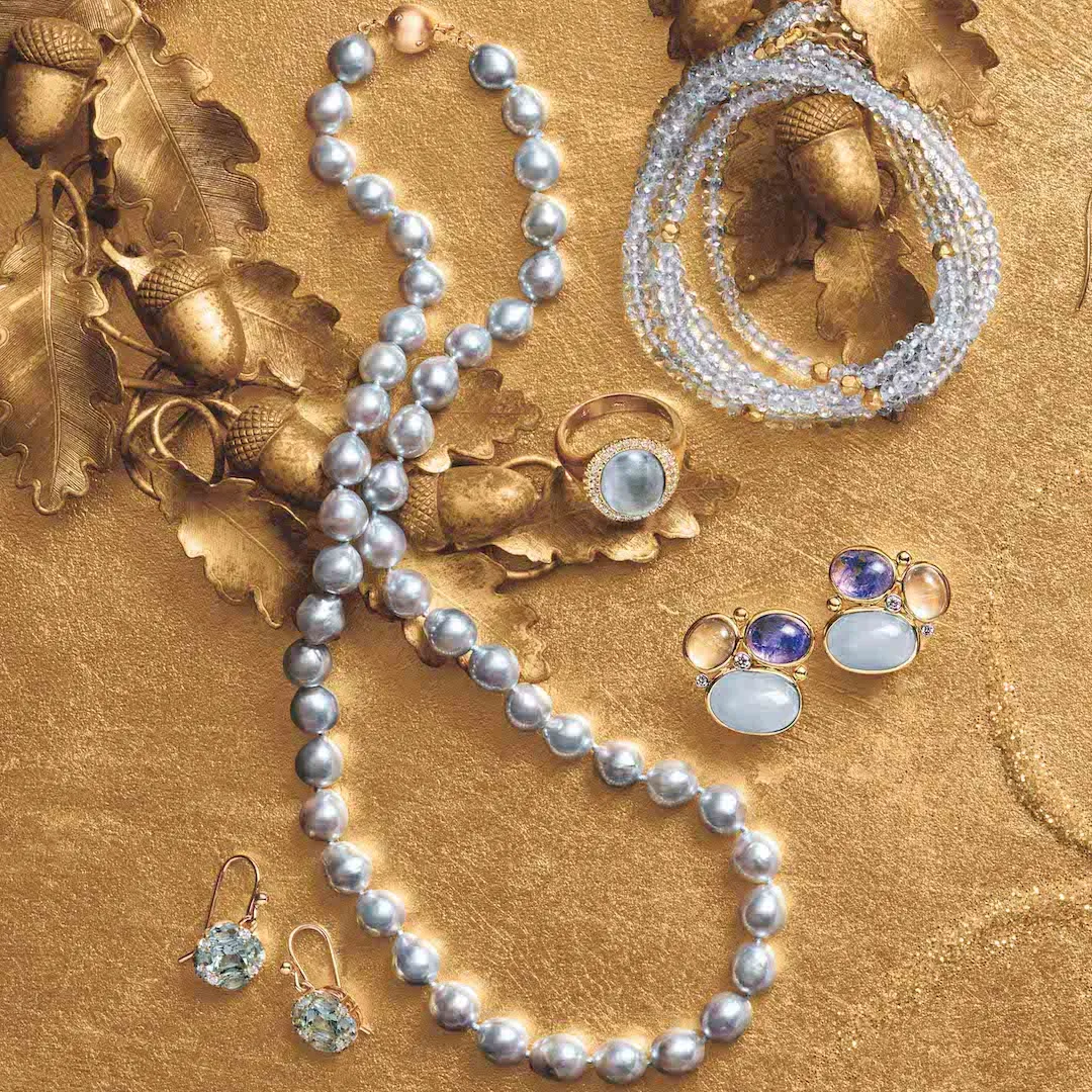 Moonstone, Tanzanite & Aquamarine Cluster Earrings