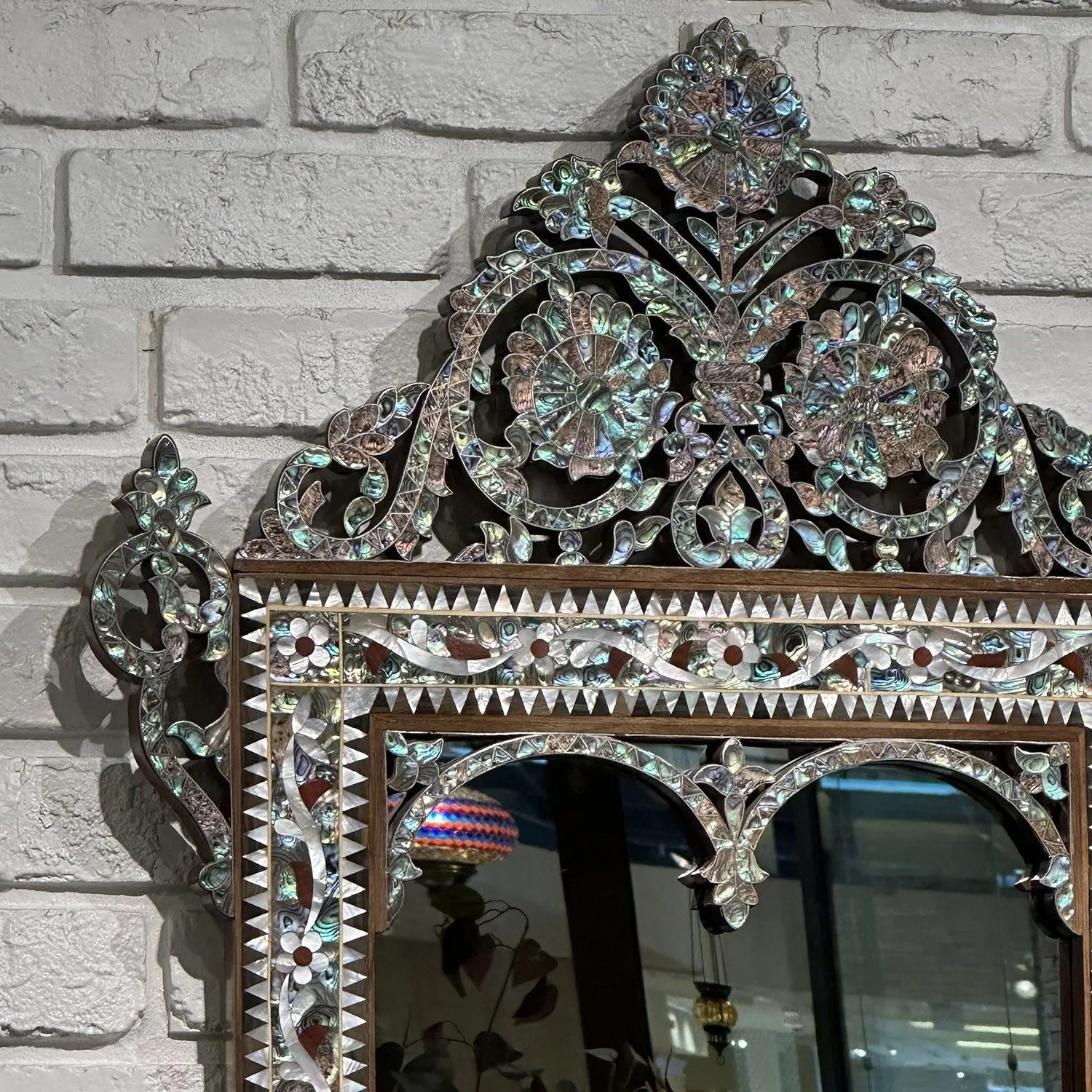 Mother of Pearl and Abalone Inlay Mirror: Late Evening Aura Design