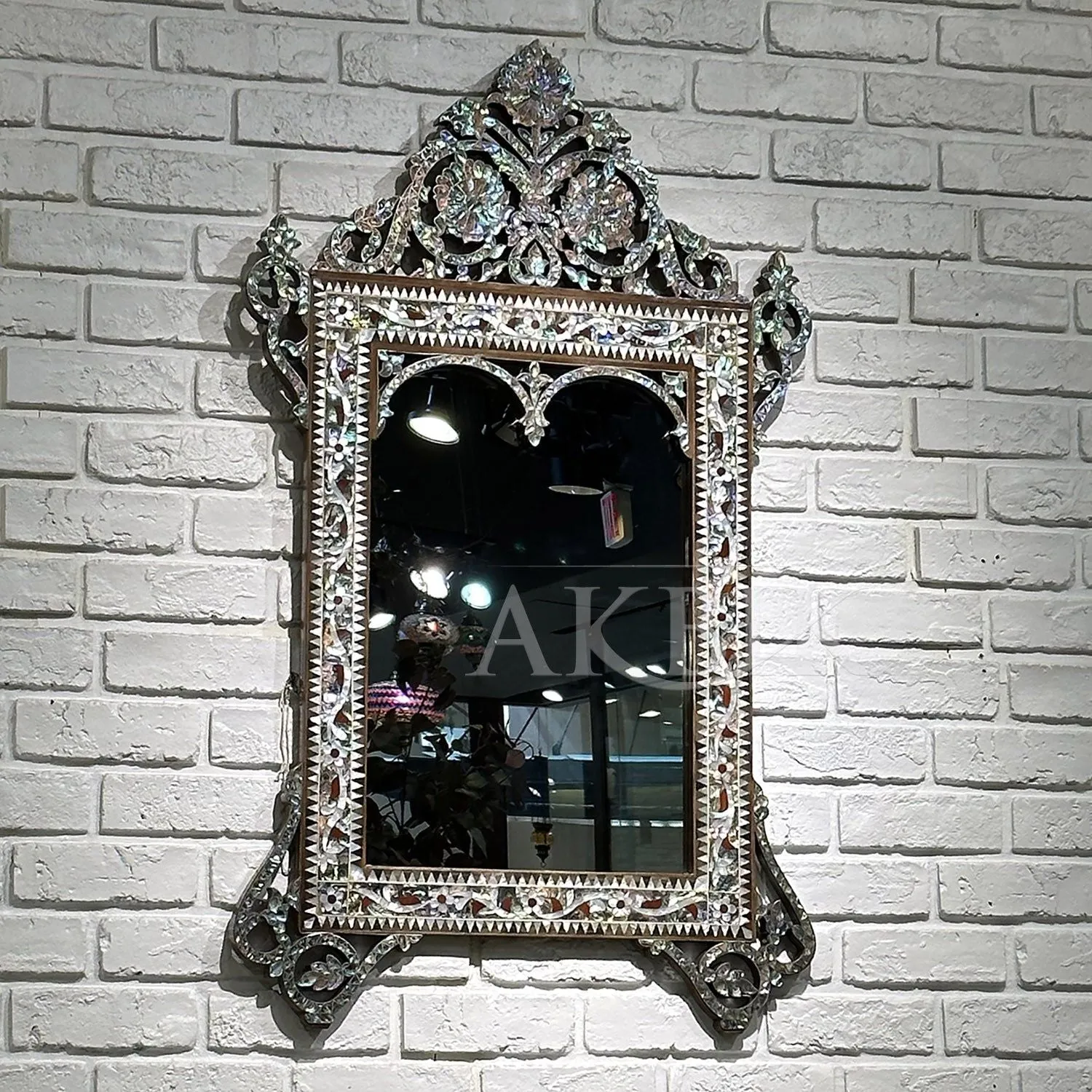 Mother of Pearl and Abalone Inlay Mirror: Late Evening Aura Design