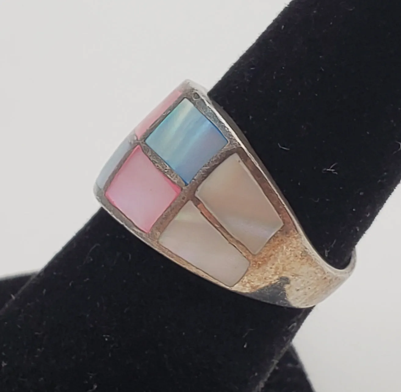 Multicolor Mother-of-pearl Sterling Silver Inlaid Ring - Size 6.5