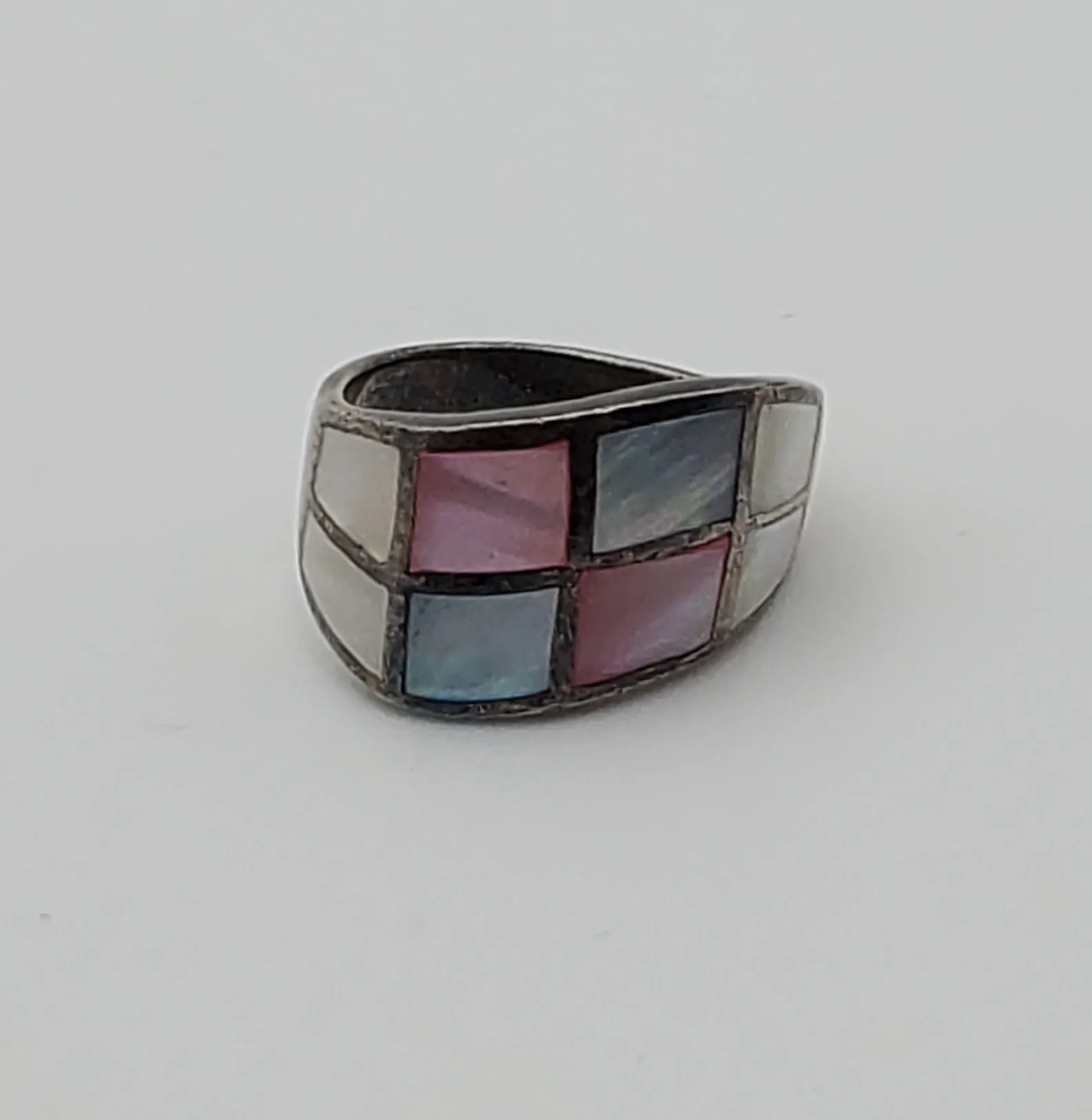 Multicolor Mother-of-pearl Sterling Silver Inlaid Ring - Size 6.5