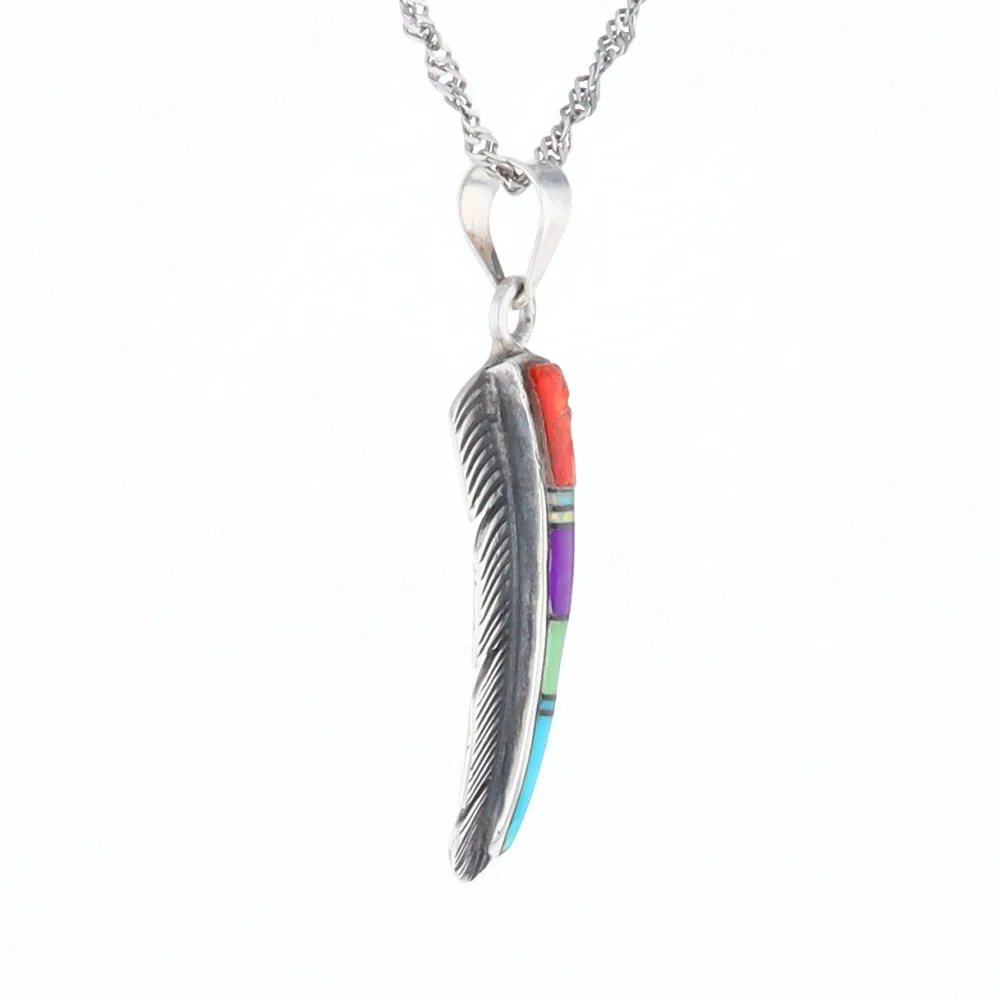 Native Inlaid Feather Pendant
