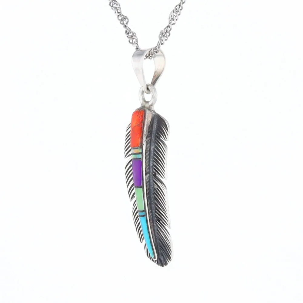 Native Inlaid Feather Pendant