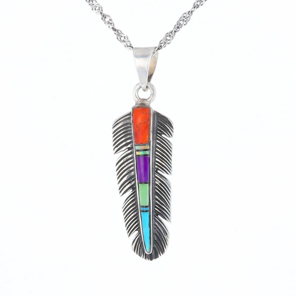 Native Inlaid Feather Pendant