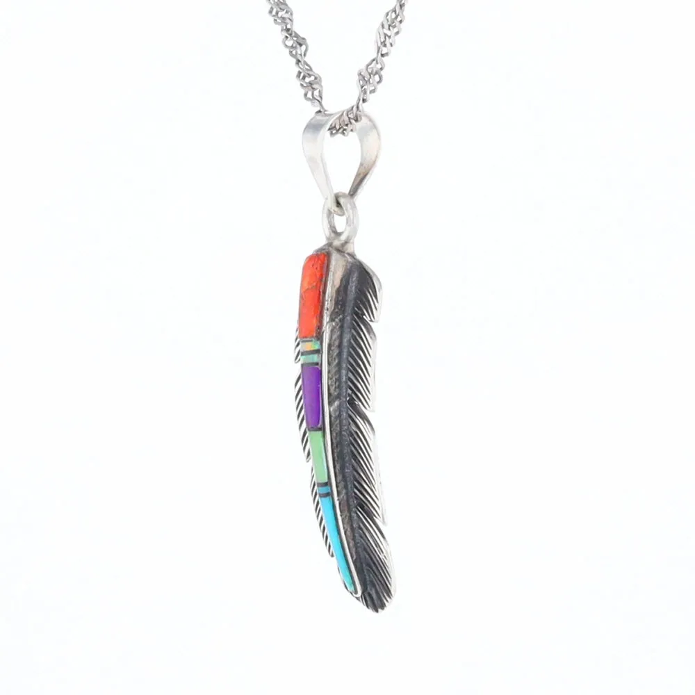 Native Inlaid Feather Pendant
