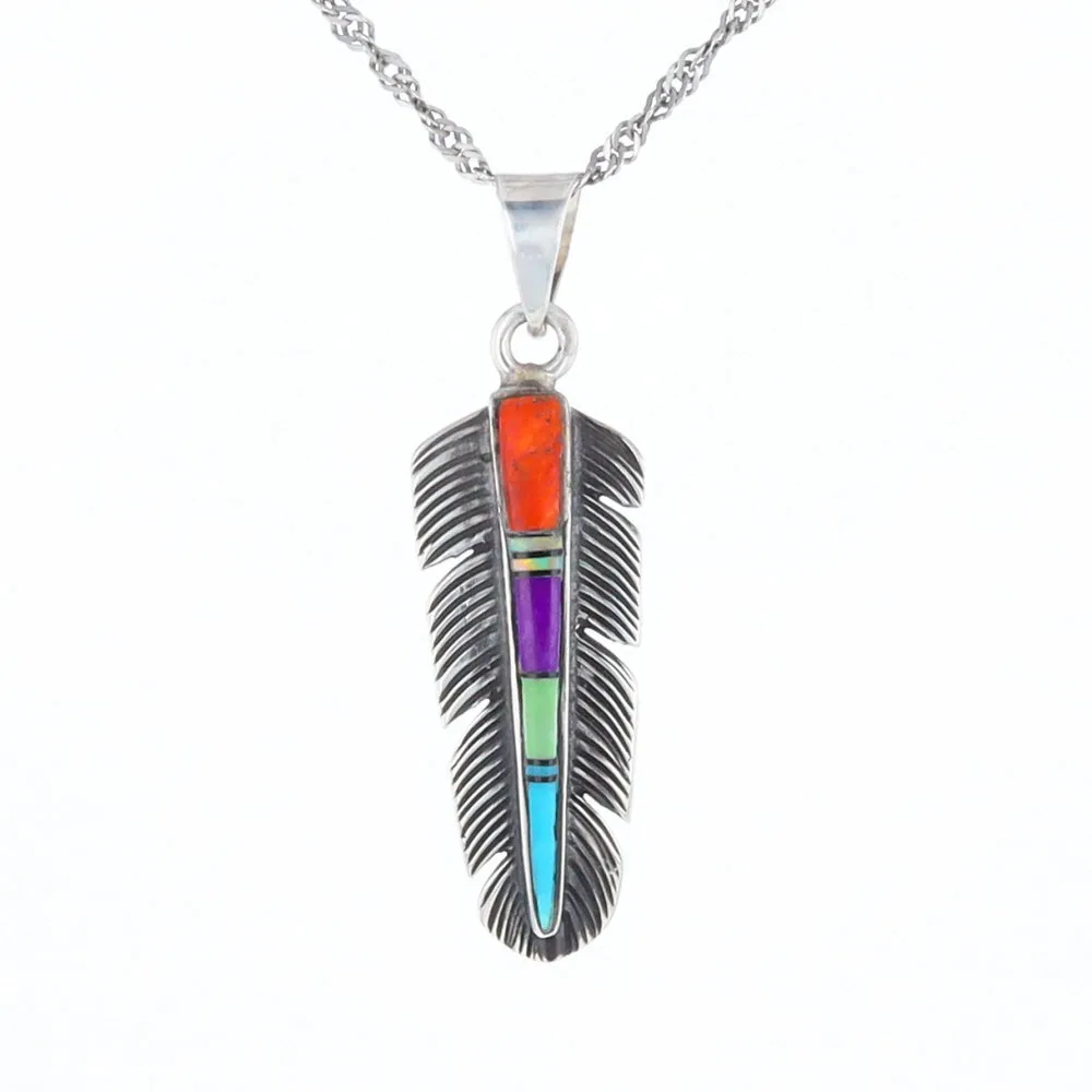 Native Inlaid Feather Pendant
