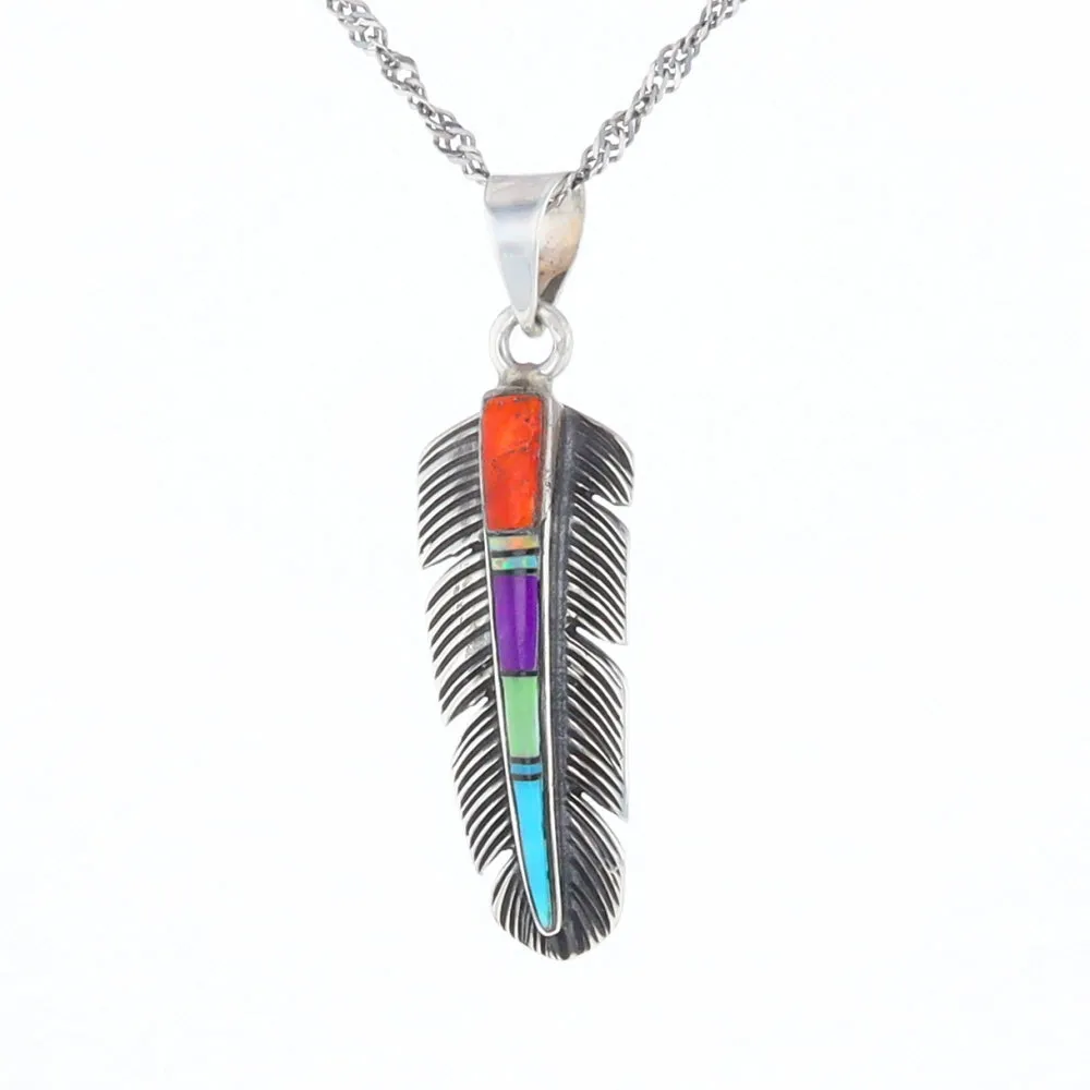 Native Inlaid Feather Pendant