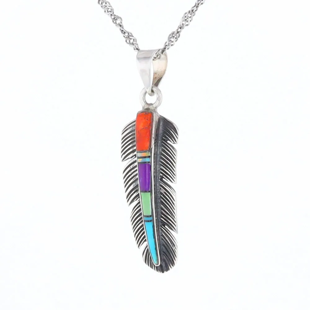 Native Inlaid Feather Pendant