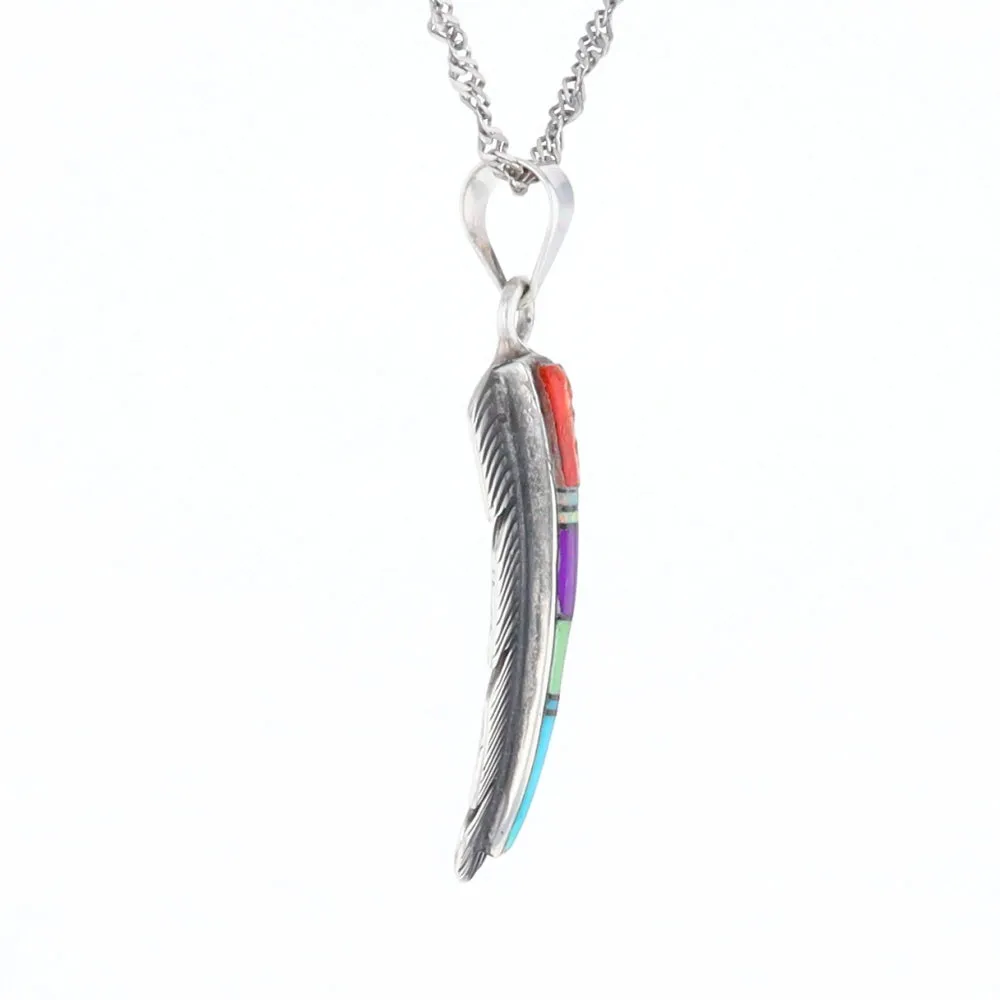 Native Inlaid Feather Pendant
