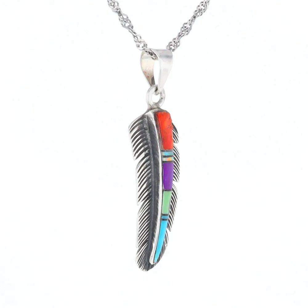 Native Inlaid Feather Pendant