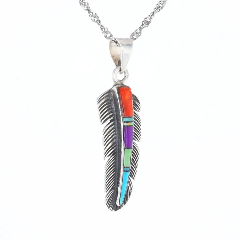 Native Inlaid Feather Pendant