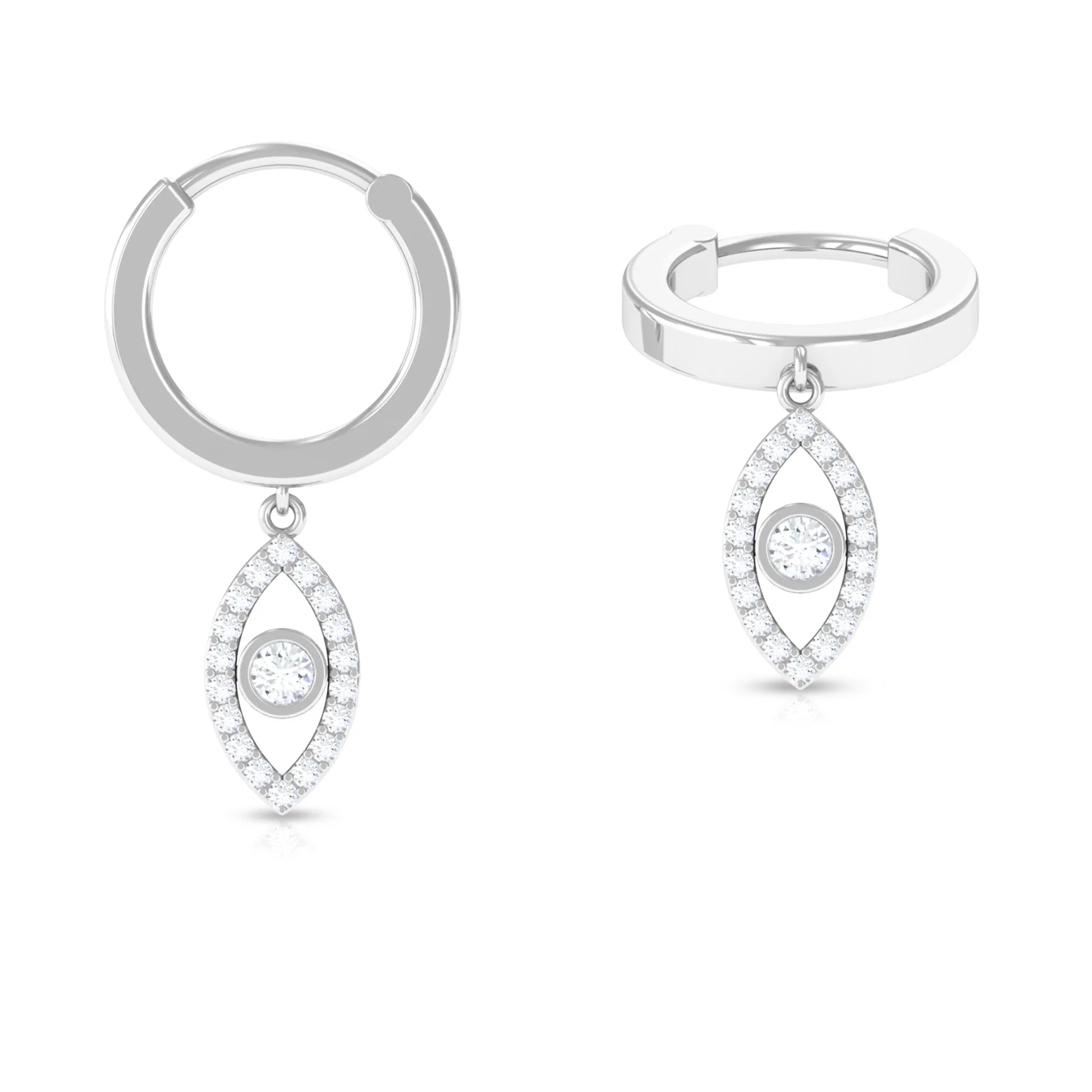 Natural Diamond Evil Eye Dangling Helix Hoop Earring