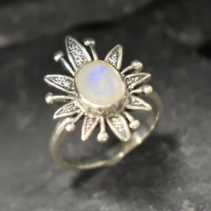 Natural Moonstone Ring - White Flower Ring - Vintage Statement Ring
