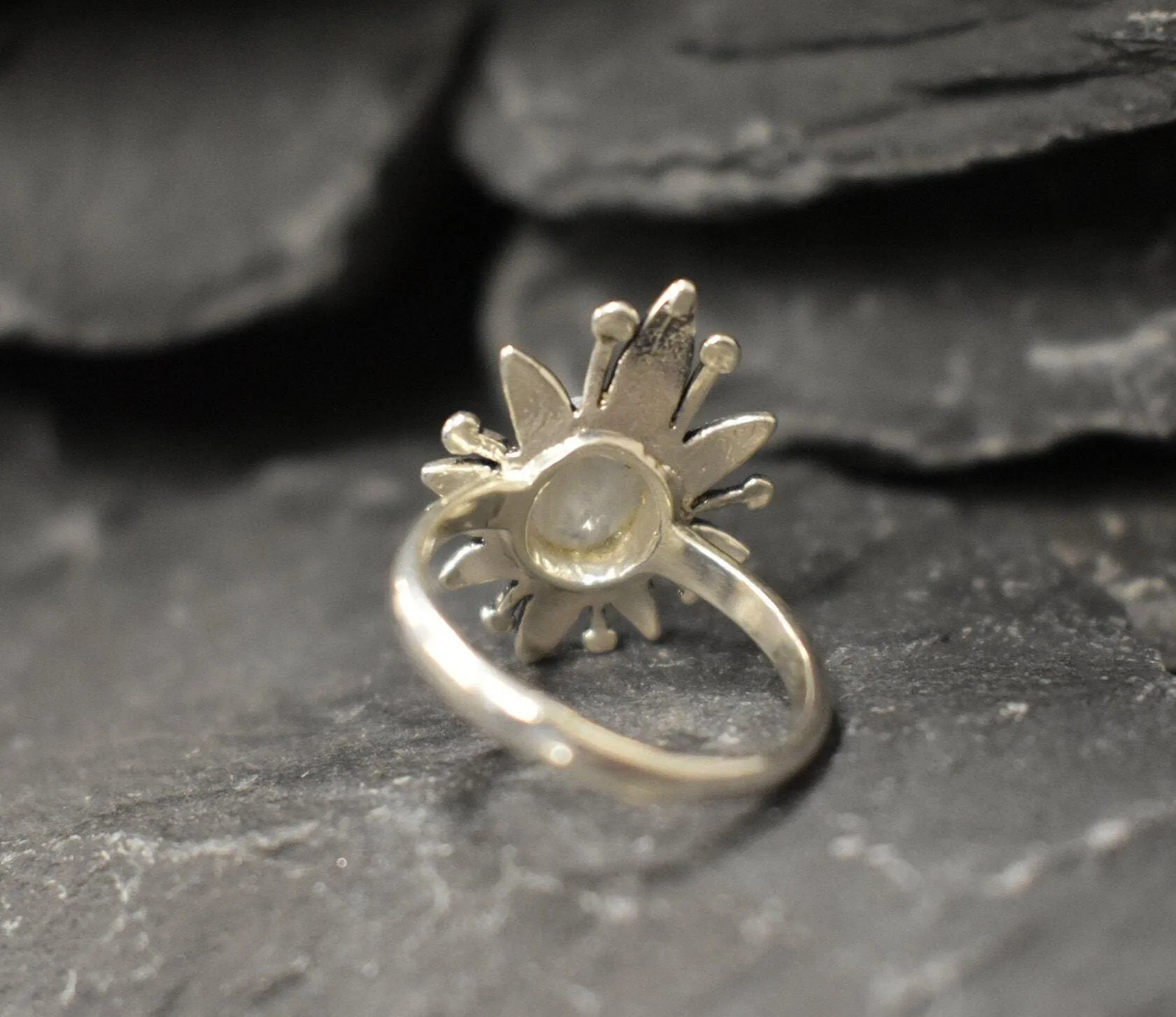 Natural Moonstone Ring - White Flower Ring - Vintage Statement Ring