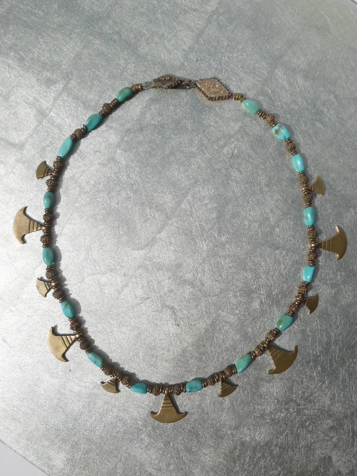 Necklace Turquoise And Vintage African  Ooloo Brass