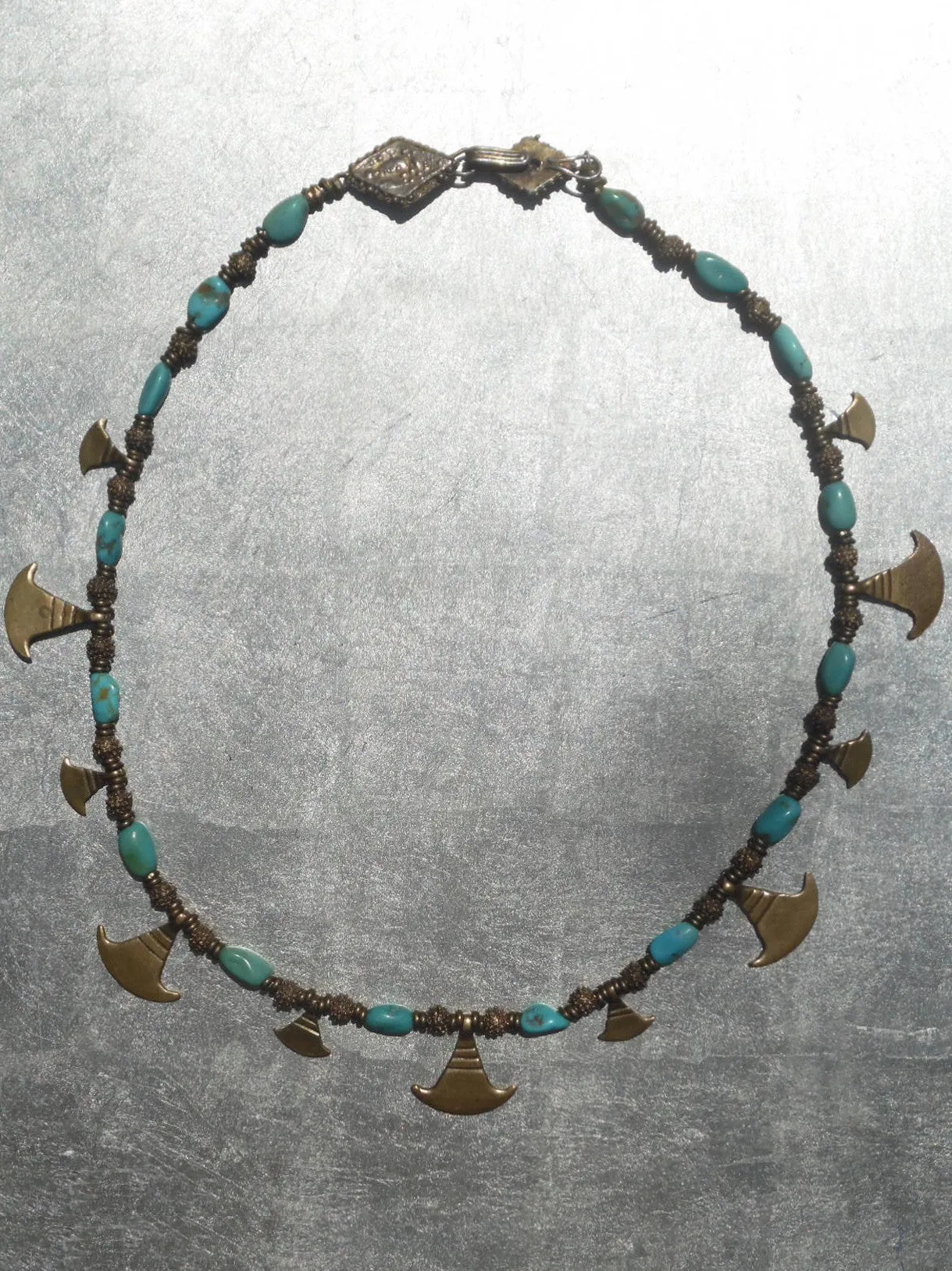 Necklace Turquoise And Vintage African  Ooloo Brass