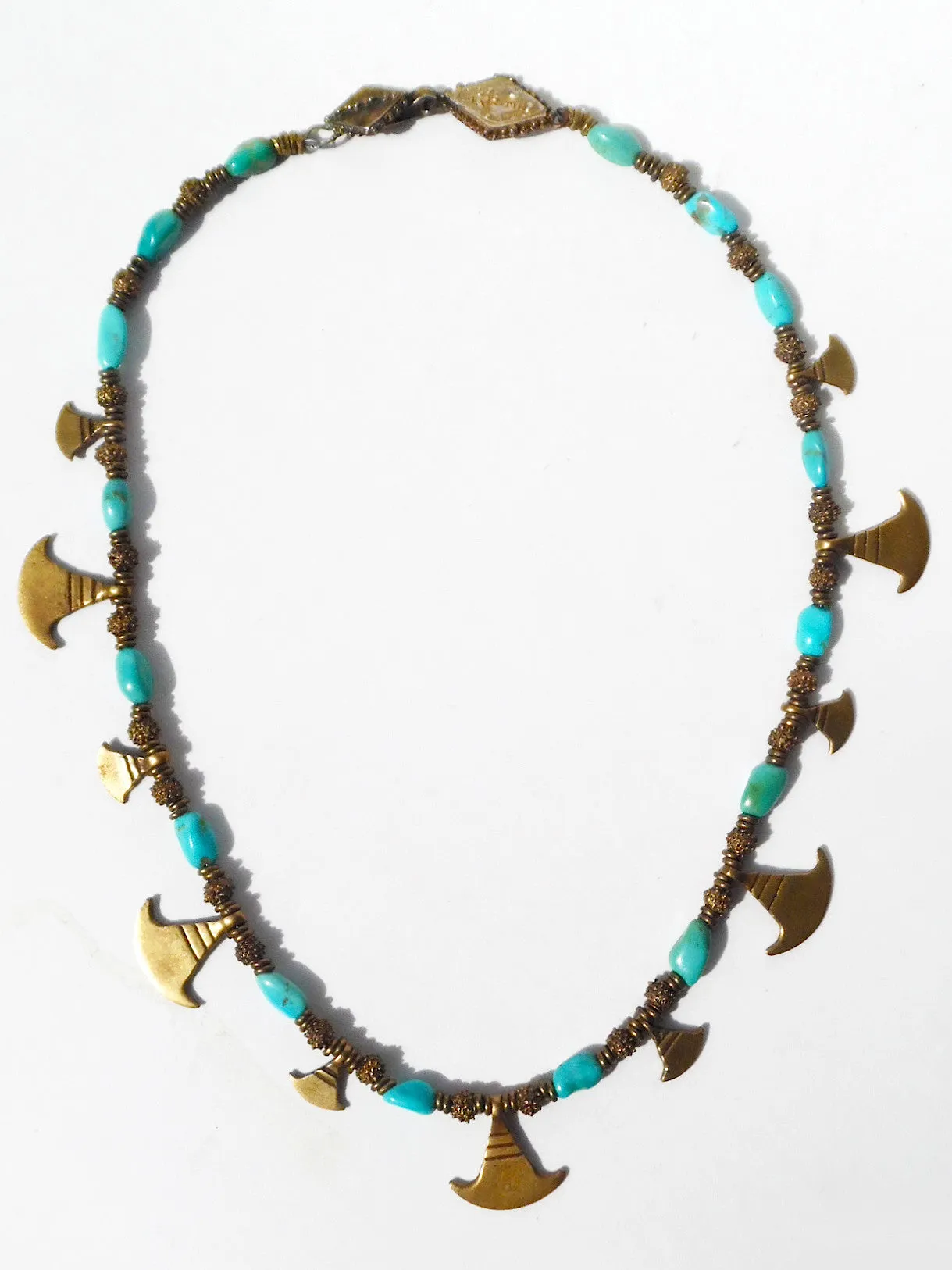 Necklace Turquoise And Vintage African  Ooloo Brass