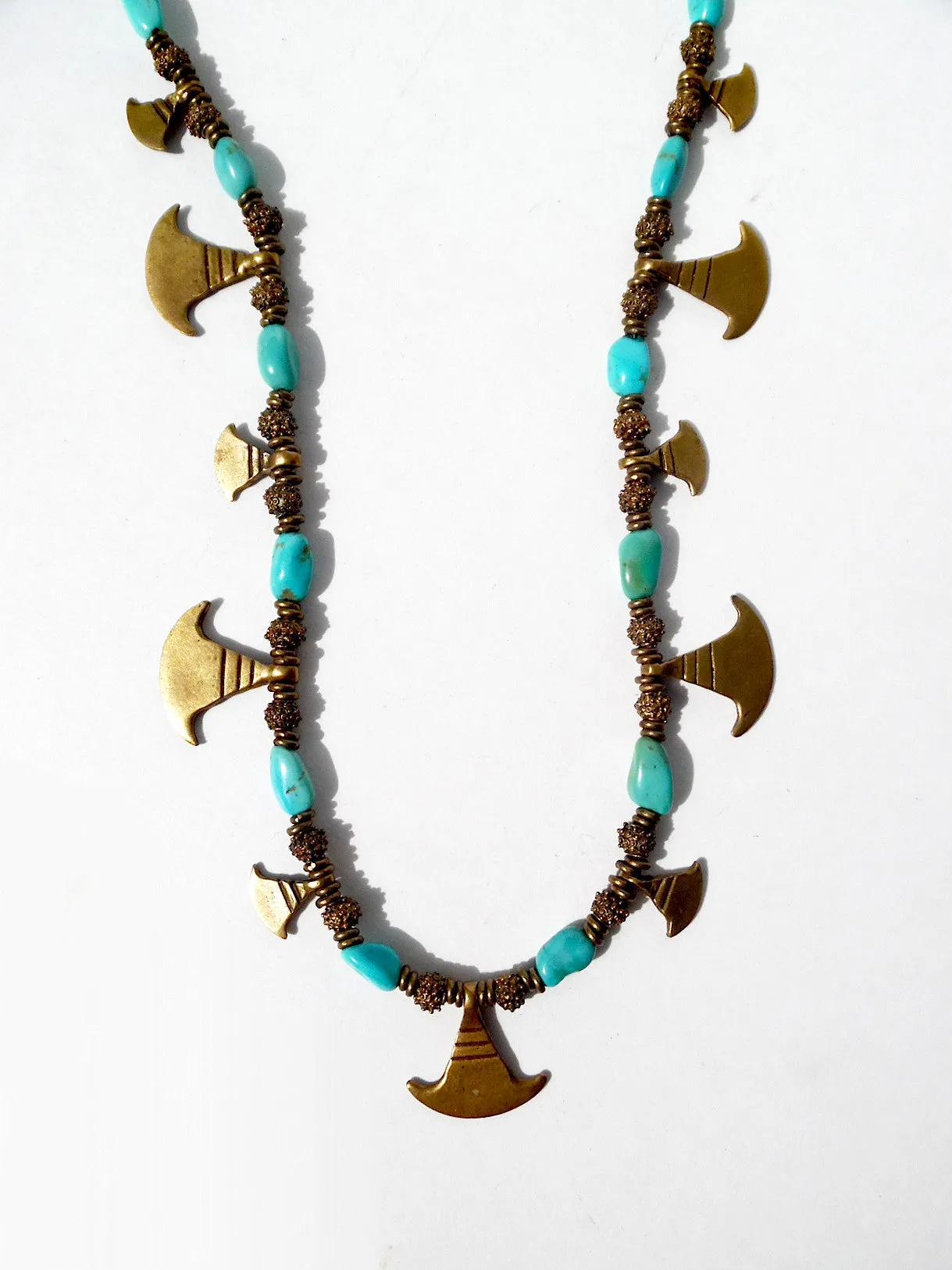 Necklace Turquoise And Vintage African  Ooloo Brass