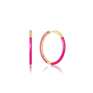Neon Pink Enamel Gold Sparkle Hoop Earrings E040-04G-NP
