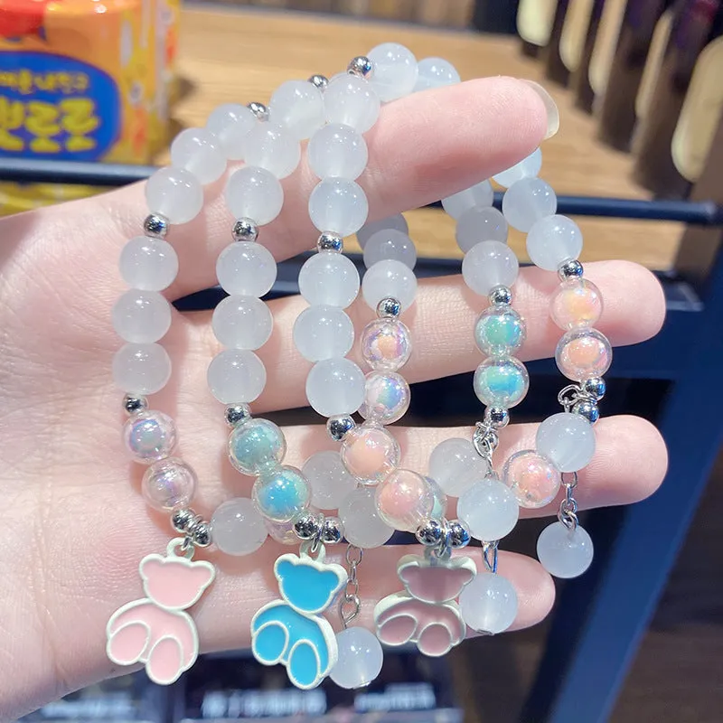 New Cute Bear Matte Crystal Bracelet Night Market Stall Boutique Bracelet Wholesale Gift for Bestie