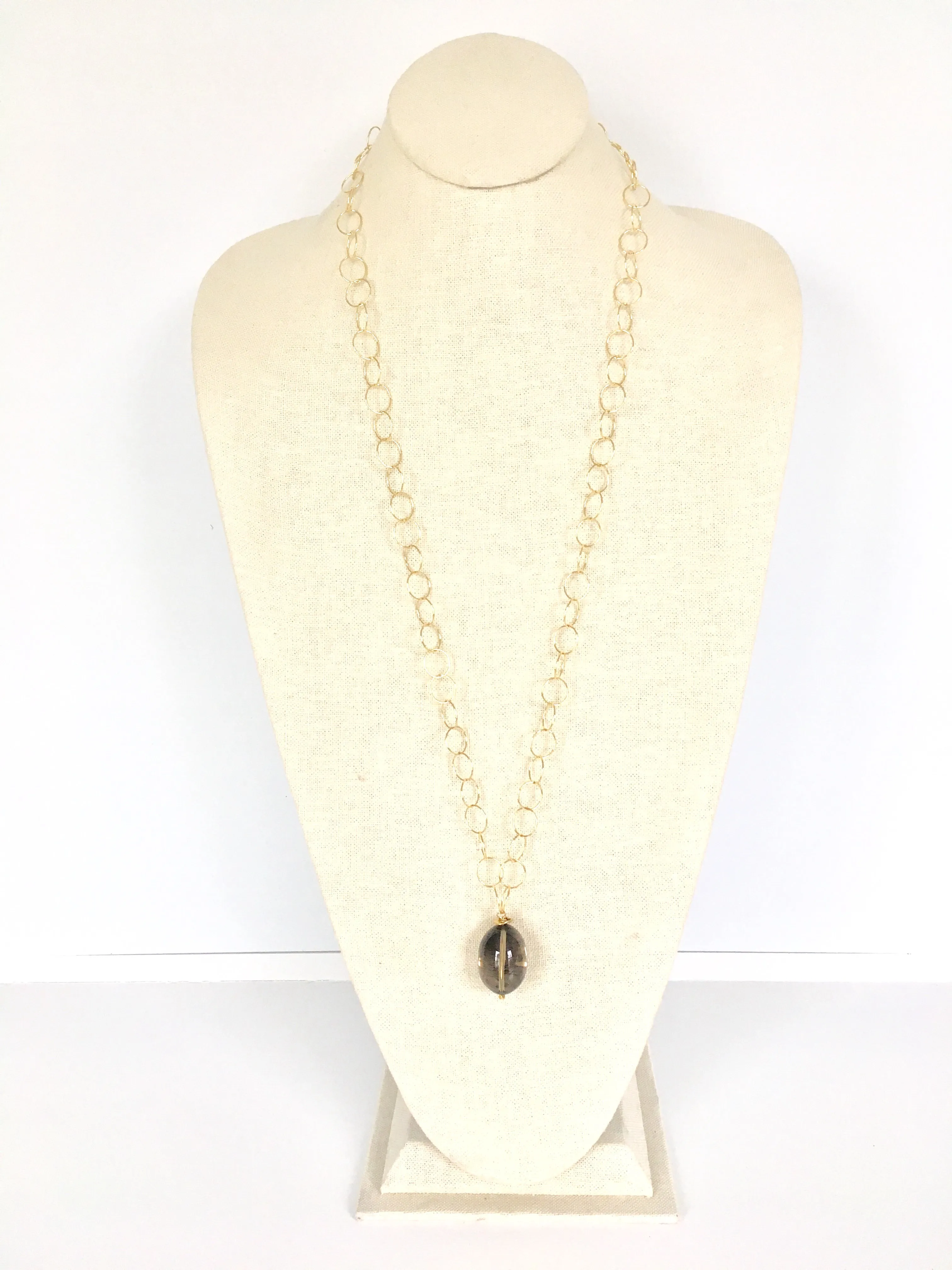 Nina Necklace - smokey quartz/gold