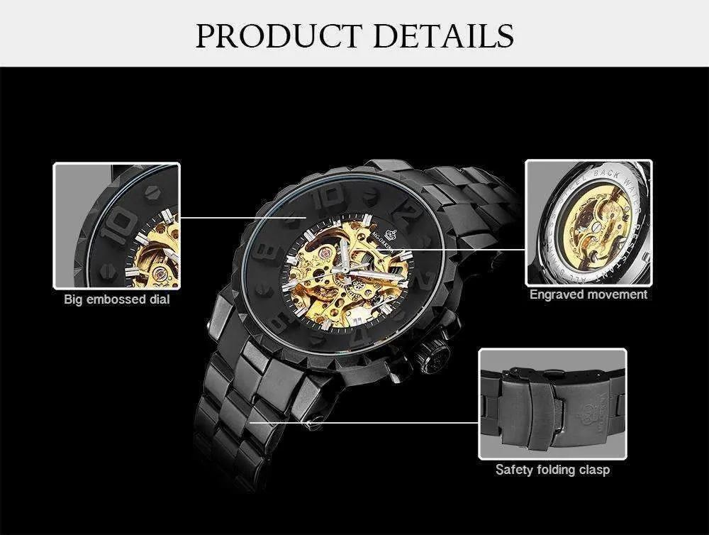 Onyx Gold Mechanical Skeleton Watch