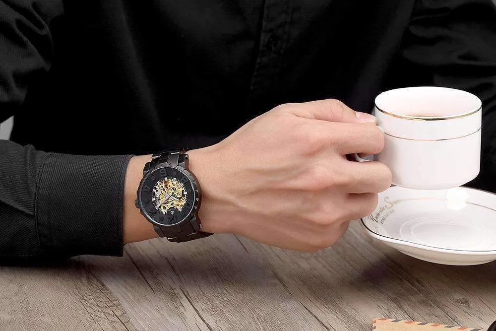 Onyx Gold Mechanical Skeleton Watch