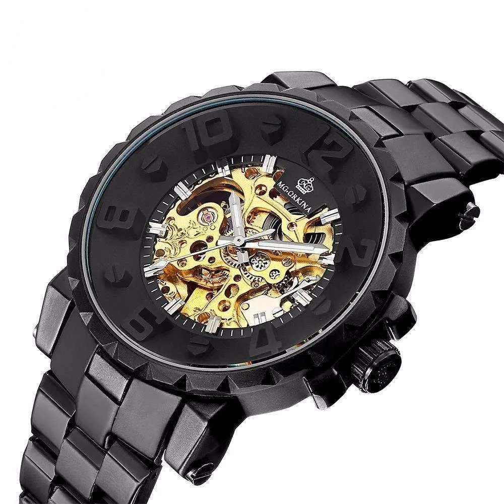 Onyx Gold Mechanical Skeleton Watch