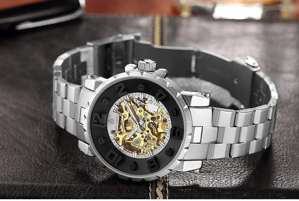 Onyx Gold Mechanical Skeleton Watch