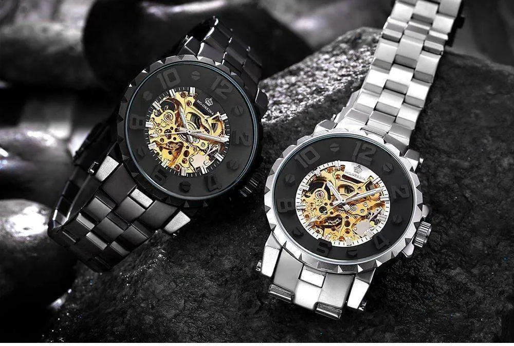 Onyx Gold Mechanical Skeleton Watch