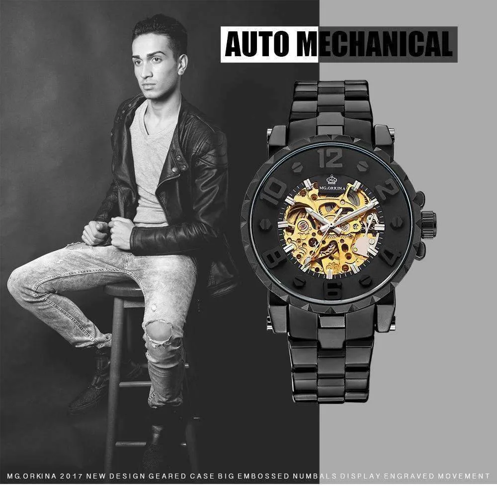 Onyx Gold Mechanical Skeleton Watch