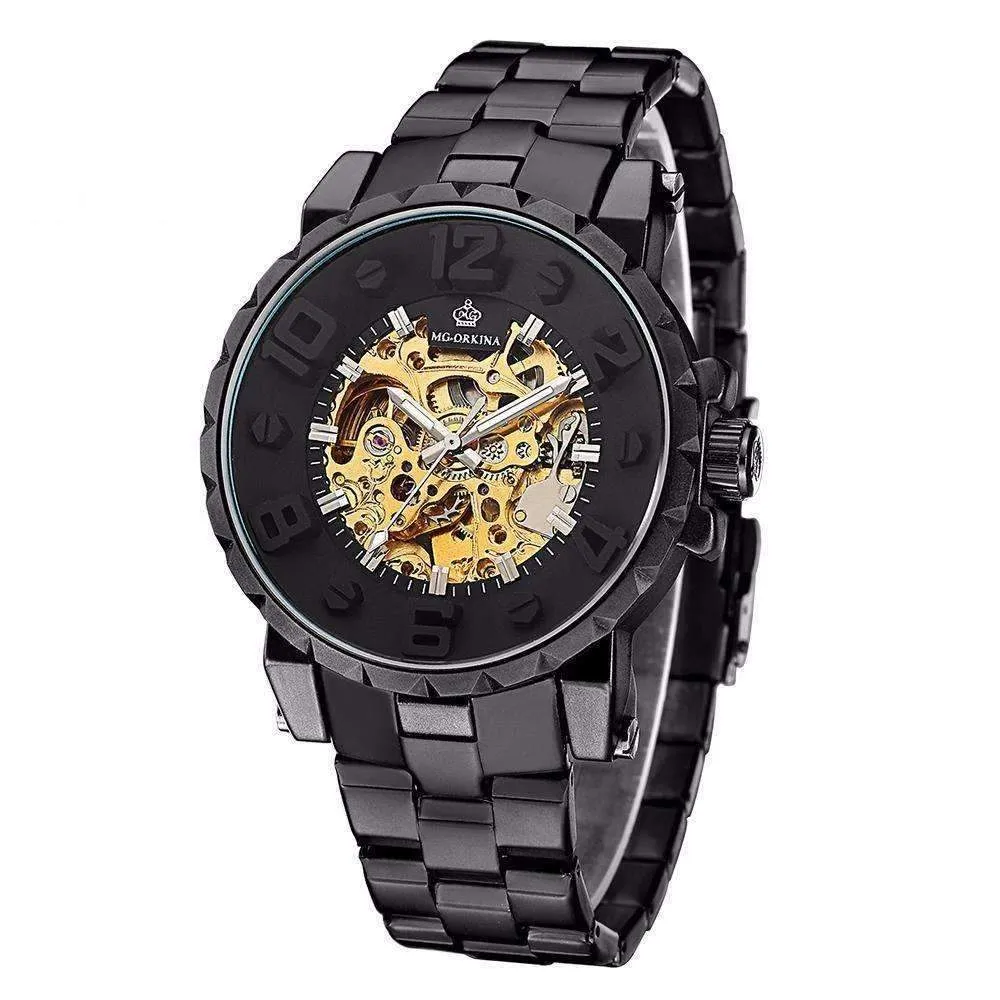 Onyx Gold Mechanical Skeleton Watch