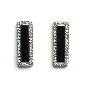 Onyx Rectangle Inlaid .50Ctw Diamond Earrings