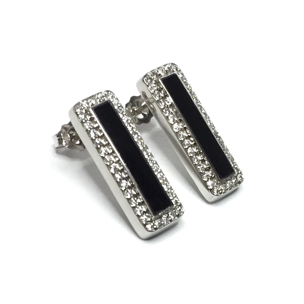 Onyx Rectangle Inlaid .50Ctw Diamond Earrings