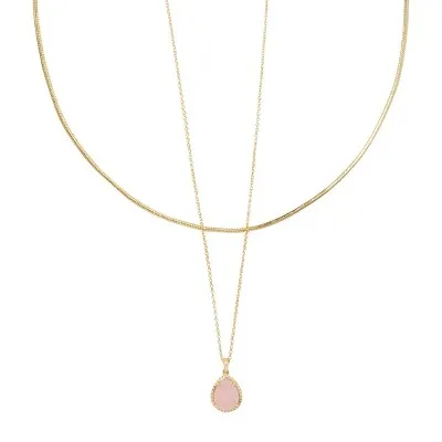 Open Box - Sami Quartz 14K Gold Over Brass Multi-Strand Necklace - Rose Quartz