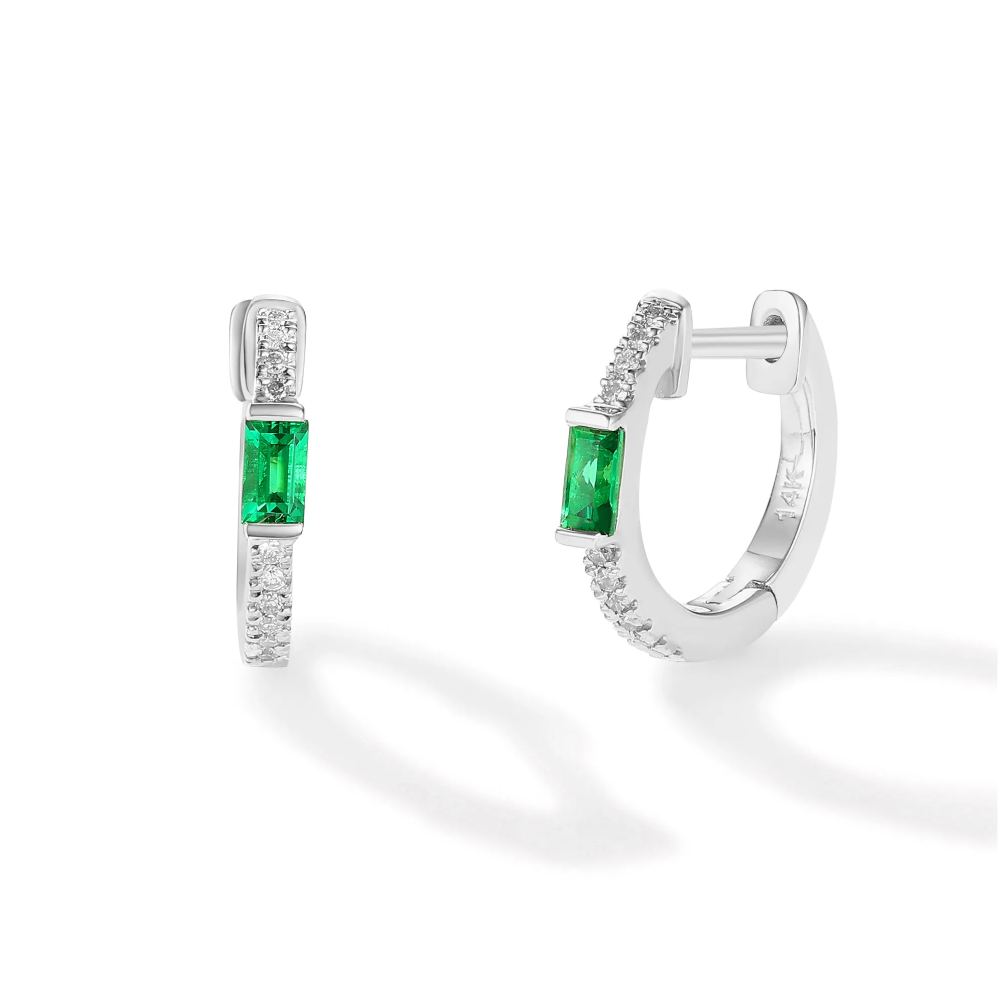 Orchid Gems Emerald Eye Huggie Earrings
