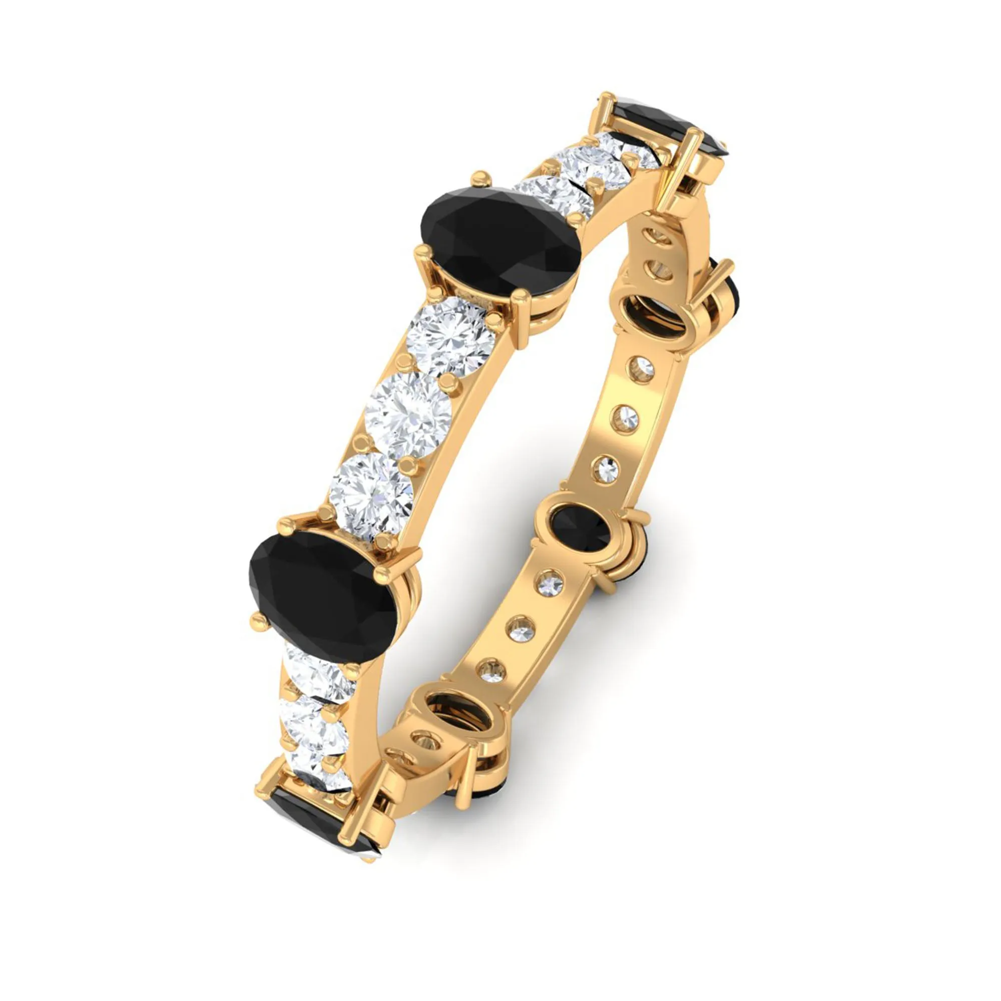 Oval Cut Black Onyx and Moissanite Eternity Ring
