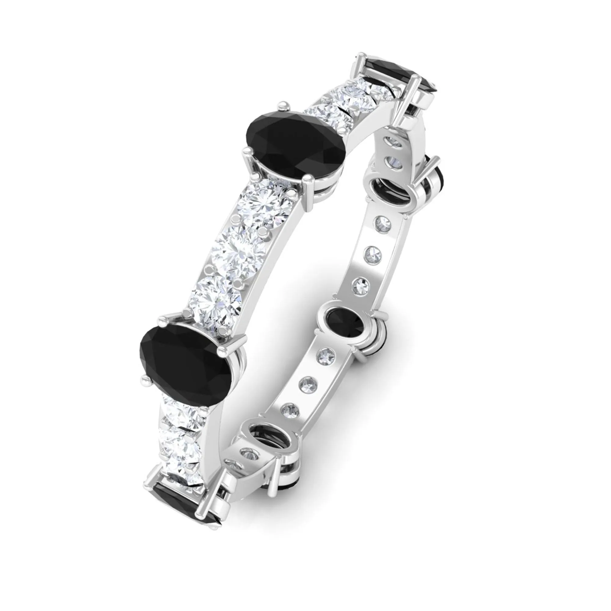 Oval Cut Black Onyx and Moissanite Eternity Ring