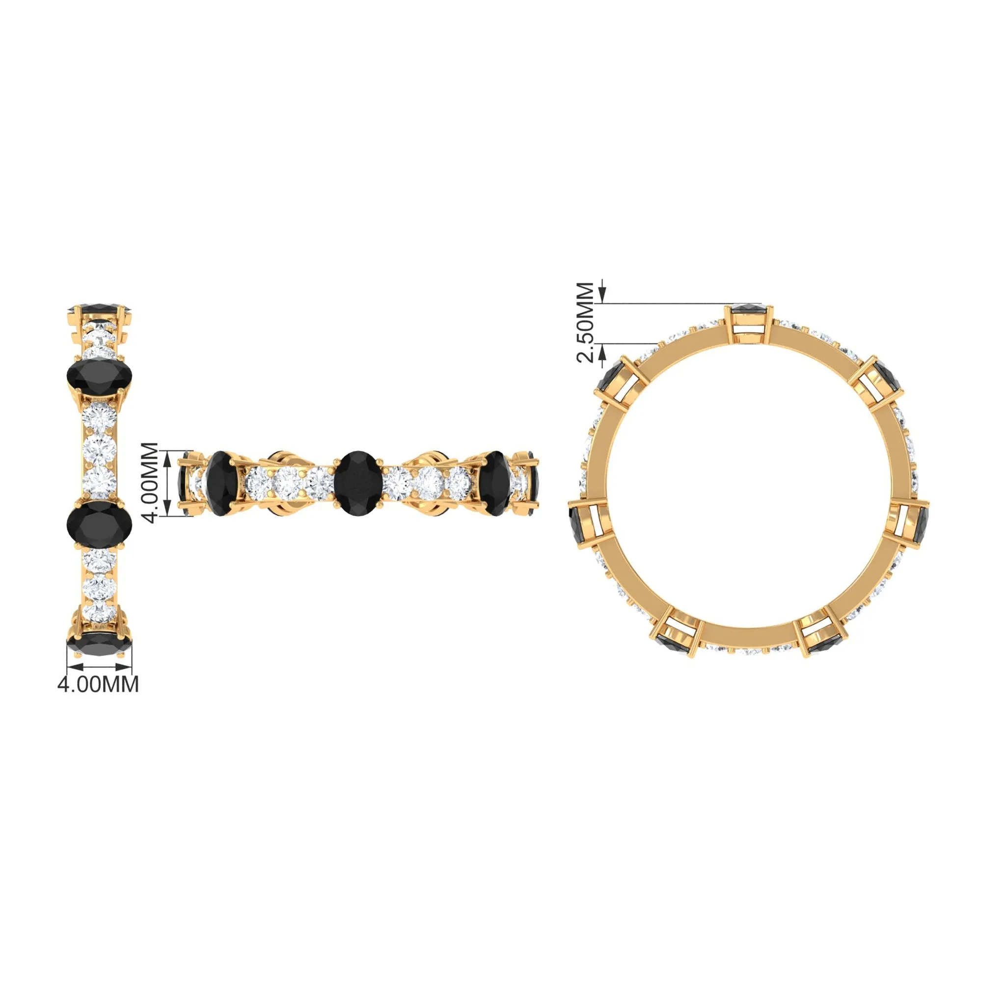 Oval Cut Black Onyx and Moissanite Eternity Ring