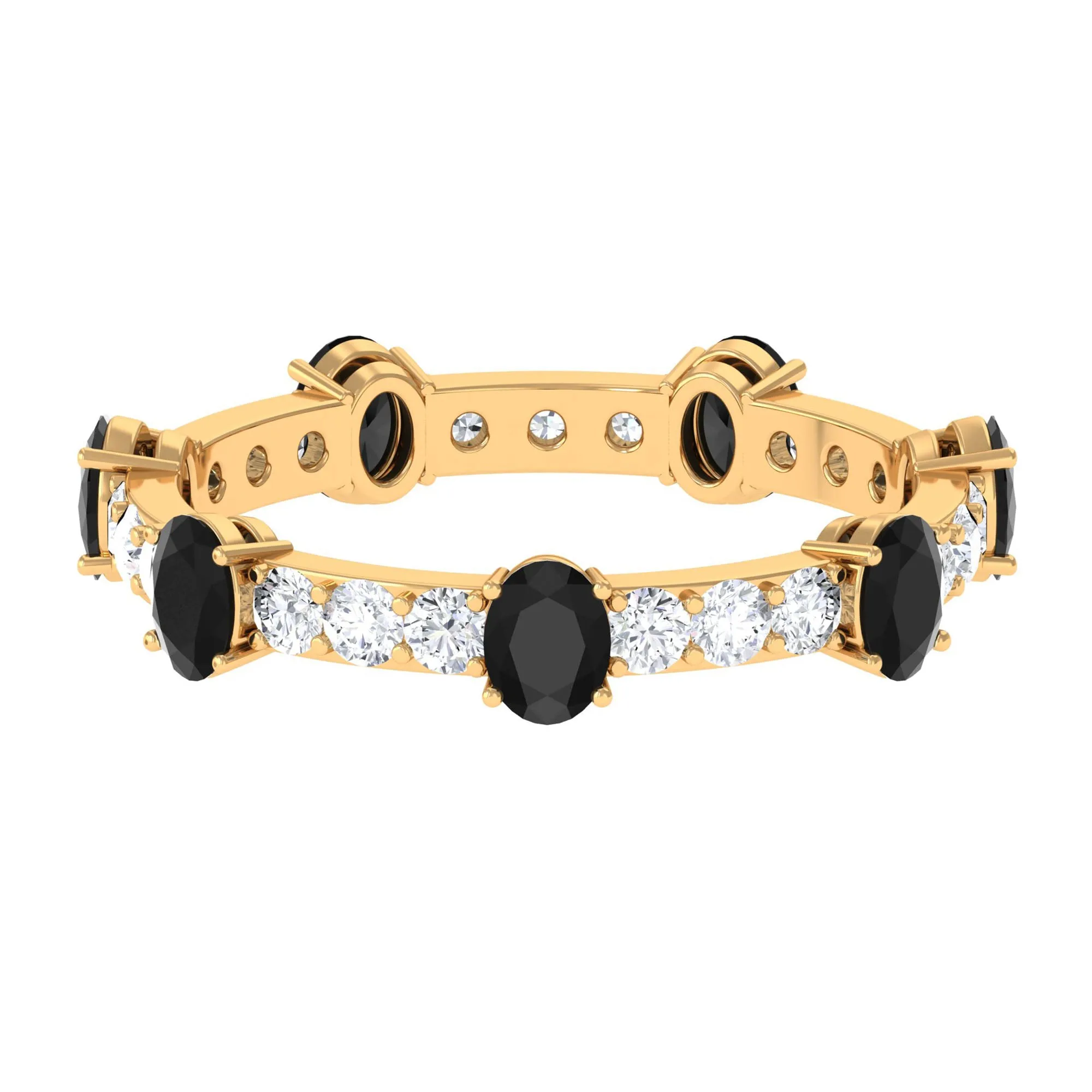 Oval Cut Black Onyx and Moissanite Eternity Ring