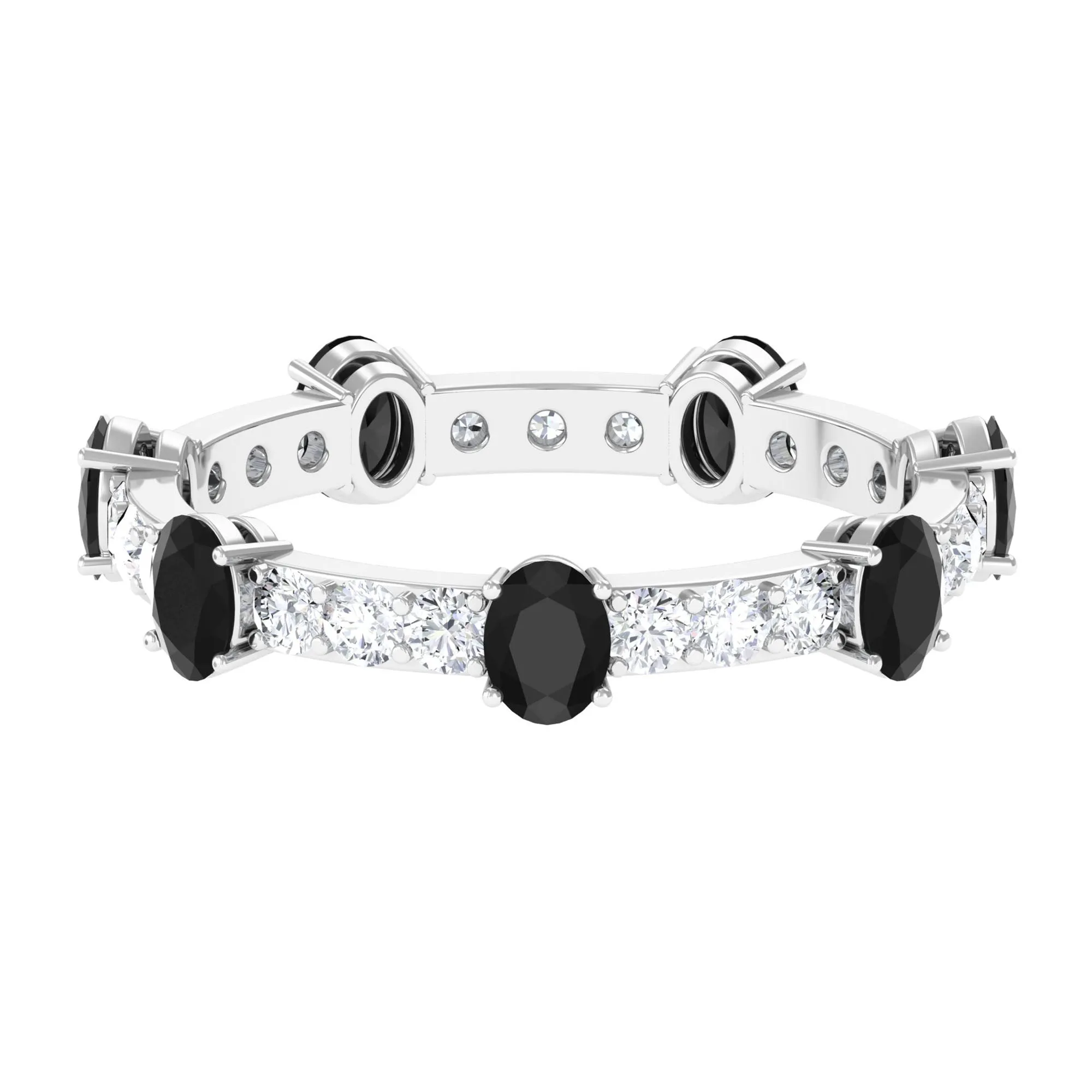 Oval Cut Black Onyx and Moissanite Eternity Ring
