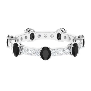 Oval Cut Black Onyx and Moissanite Eternity Ring