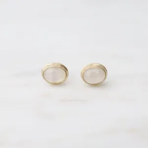 Oval White Moonstone Studs