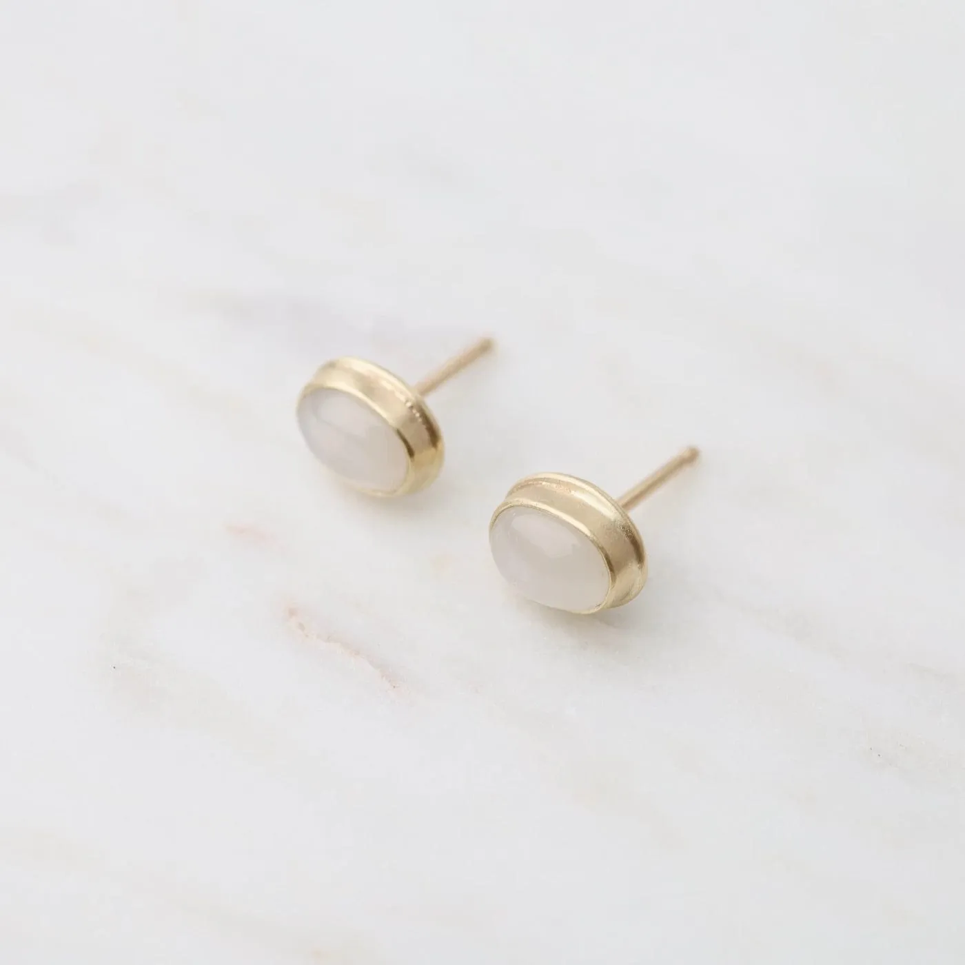 Oval White Moonstone Studs