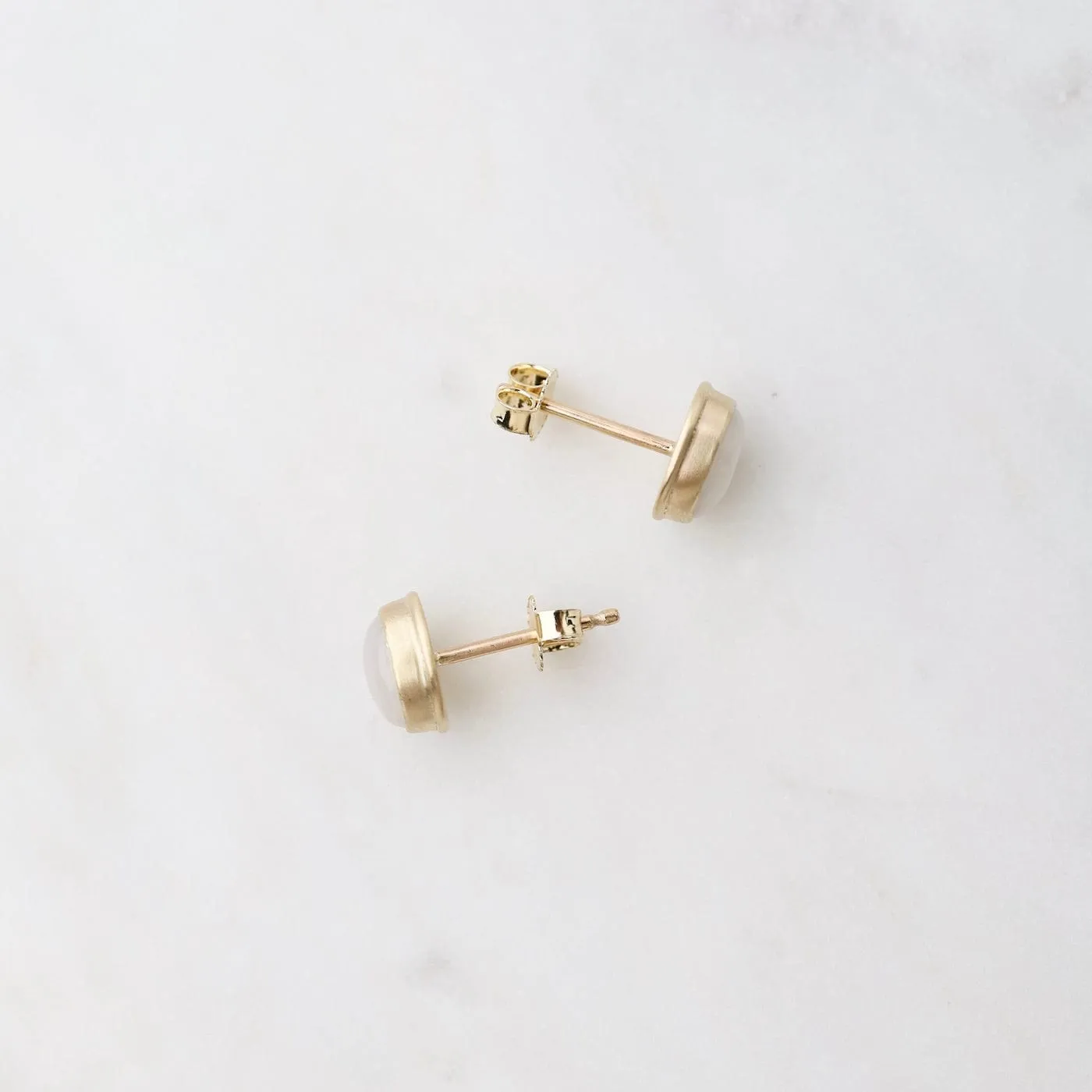 Oval White Moonstone Studs