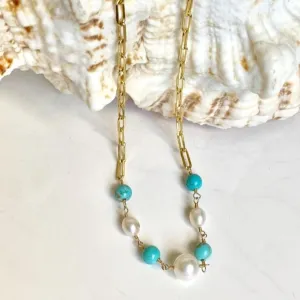 Paperclip Gold Necklace with Gemstones