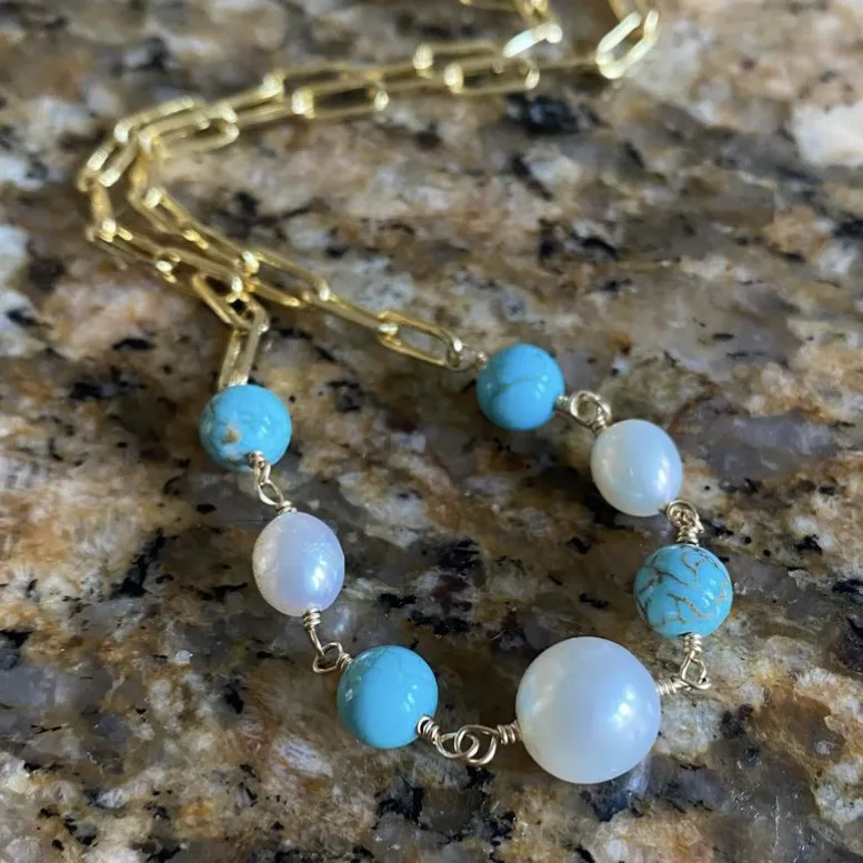 Paperclip Gold Necklace with Gemstones