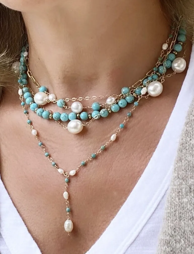 Paperclip Gold Necklace with Gemstones