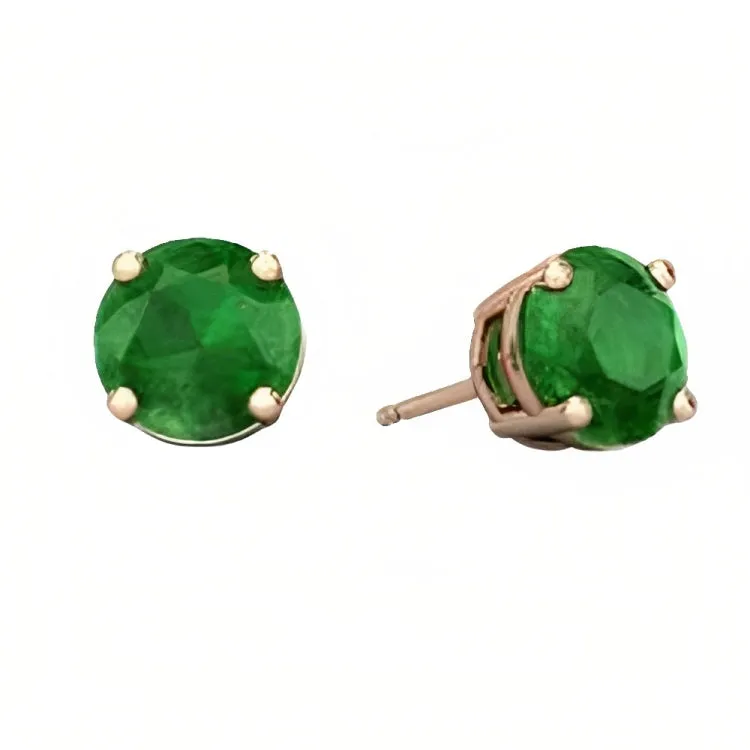 Paris Jewelry 18k Rose Gold 2 Pair Created Emerald 4mm, 6mm Round & Princess Cut Stud Earrings Plated