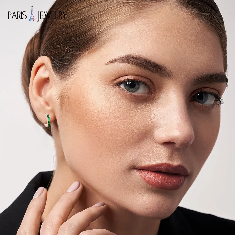 Paris Jewelry 18K Rose Gold Created Emerald 3Ct Emerald Cut Huggie Hoop Earrings Plated